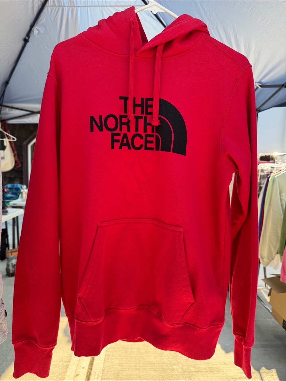 The North Face Men’s Red Sweatshirt Hoodie with Black Logo Size Small